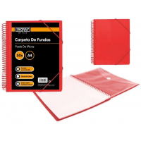 Ingraf Carpeta 50 Fundas Espiral A4 + Sobre con Broche. Rojo