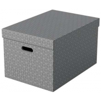 Esselte PACK 3 Cajas Grandes de Almacenamiento con Tapa 355x305x510mm con Asas. Diseño Gris con Dibujo