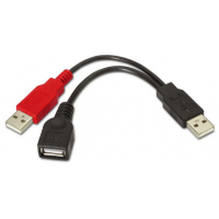 Aisens Cable USB 2.0+Alimentacion - Tipo A/M+A Alimentacion/M-A Hembra - 15cm - Negro