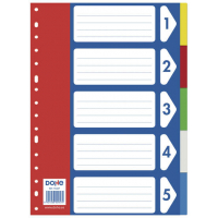 Separadores plastico 5 Colores A4- 120 Micras - Multitaladro de 16 Perforaciones - Polipropileno Resistente - Bolsa Autoadhesiva Individual. Dohe 