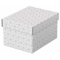 Esselte PACK 3 Cajas Pequeñas de Almacenamiento con Tapa 200x150x255mm Diseño Blanco con Dibujo