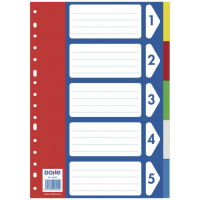 Separadores plastico 5 Colores FOLIO - 120 Micras - Multitaladro de 16 Perforaciones - Bolsa Autoadhesiva Individual. Dohe 