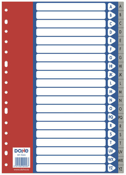 Separadores plastico A-Z FOLIO - 120 Micras - Multitaladro de 16 Perforaciones - Bolsa Autoadhesiva Individual. Dohe 
