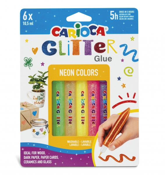 Carioca Glitter Glue Fluo Blister de 6 Tubitos de Cola de Color