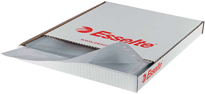 Imagen extra Esselte CAJA 100 Fundas Multitaladro Portadocumentos FOLIO - 16 Taladros - 80 Micras - Piel de Naranja - Color Transparente