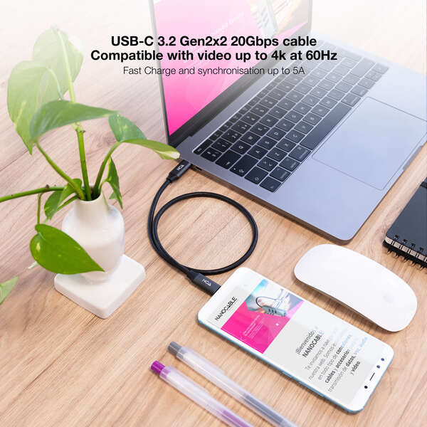 Imagen extra Nanocable Cable USB 3.2 Gen2X2 100W 4K/60Hz USB-C Macho-Macho 2m - Negro