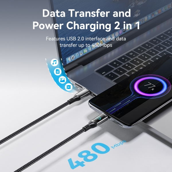 Imagen extra Vention Cable USB-C Macho a USB-C Macho - 1.2m 5A PD100W con Pantalla LED - Negro