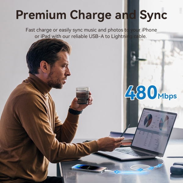 Imagen extra Cable USB Macho a Lightning Macho 3A - 1 metro. Blanco