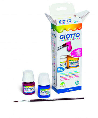 Imagen extra Giotto Tempera Pack de 6 Botes de 25 ml. + Pincel Colores Surtidos