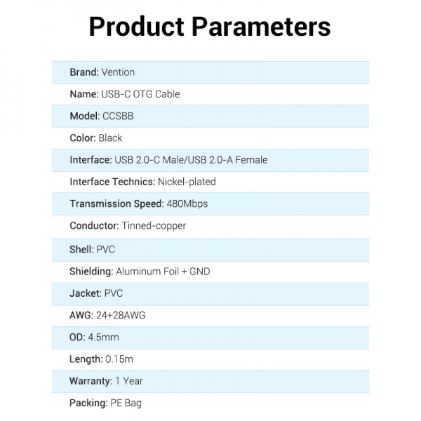 Imagen extra Vention Conversor USB-C Macho a USB A Hembra - 0.15m - Negro