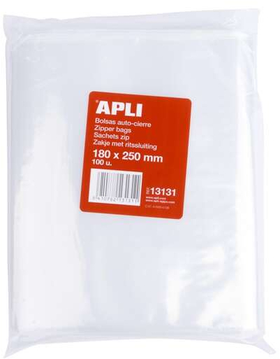 Apli Pack de 100 Bolsas de Auto Cierre 180x250 mm Uso Alimenticio