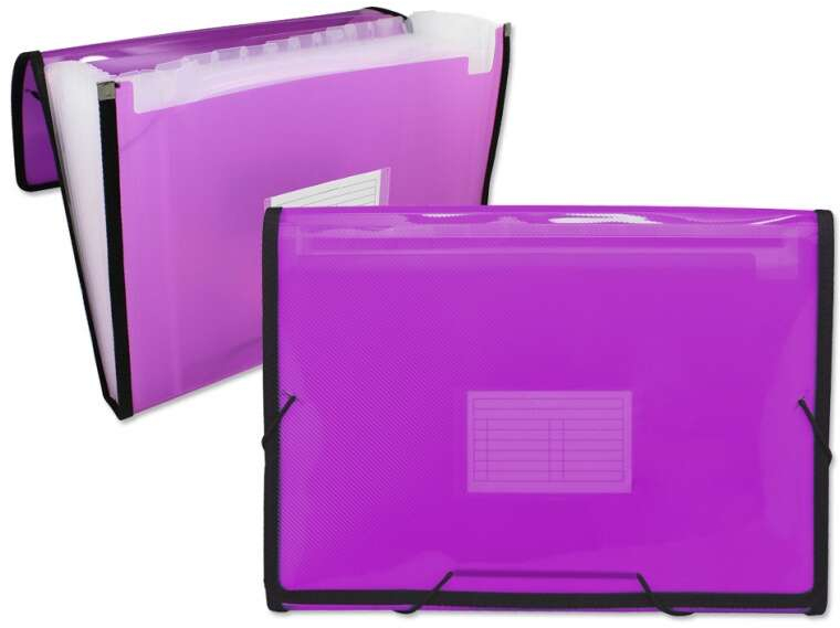 Clasificador de fuelle 13 separadores A4 Plastico. Rosa