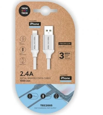 TechOneTech Cable USB-A Macho a Lightning Macho 1 metro - Nylon Trenzado