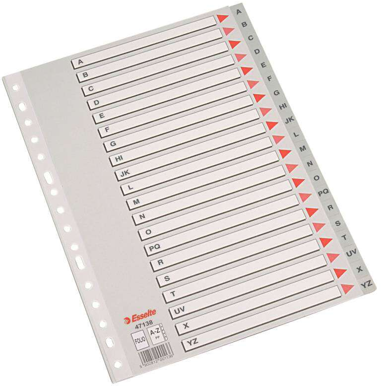 Indice Abecedario Plastico Caratula Indice A-Z Multitaladro FOLIO - Cartulina Indice Carton.Esselte 