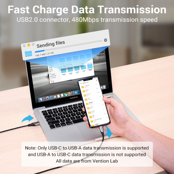 Imagen extra Vention Cable USB-A Macho a USB-C Macho 3A 60W 480Mbps - 50cm - Gris