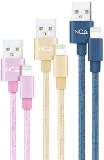 Nanocable Pack de 3 Cables Mallados USB-A Macho a Lightning Macho - 1m - Colores Rosa, Dorado y Azul