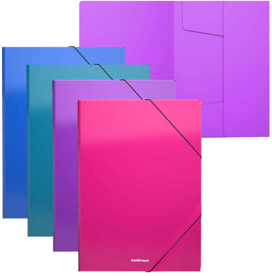 PACK 4 Carpetas de plastico con solapas A4 en colores Vivos. Surtido