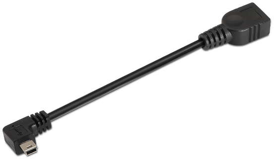 Aisens Cable USB 2.0 OTG Acodado - MiniUSB Macho a USB-A Hembra - 15cm - Negro