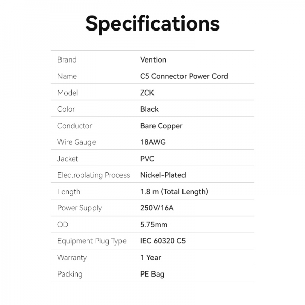 Imagen extra Cable de Alimentacion EU C5 - 1.8m - Negro