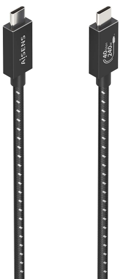 Aisens Cable USB 4.0Gen3x2 Aluminio 40Gbps 8K@60Hz 5A 48V 240W E-Mark - Tipo USB-C Macho-Macho - 1.5m - Negro