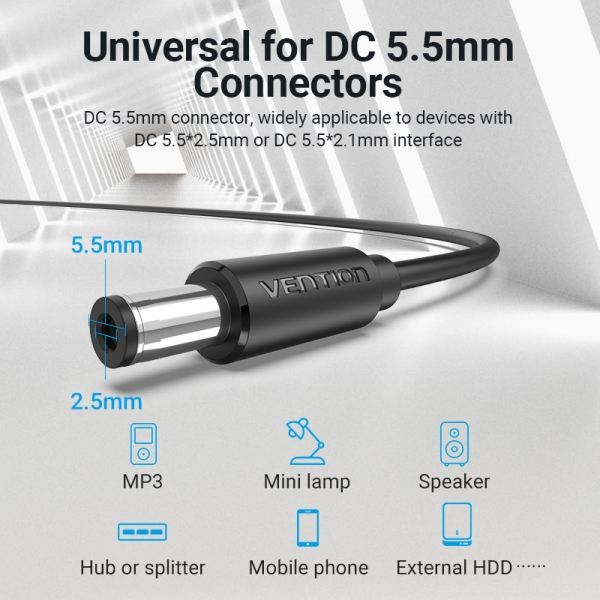 Imagen extra Cable Alimentacion USB-A Macho a DC 5.5mm - 0.5m - Negro