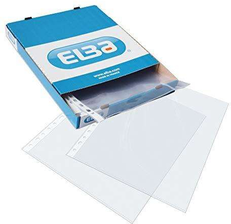 Elba CAJA 100 Fundas Multitaladro PP 90 Micras FOLIO Acabado Piel Naranja