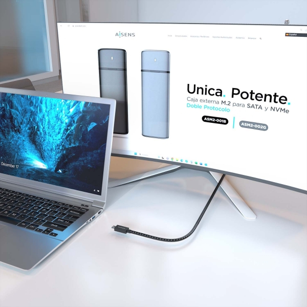 Imagen extra Aisens Cable USB 4.0Gen3x2 Aluminio 40Gbps 8K@60Hz 5A 48V 240W E-Mark - Tipo USB-C Macho-Macho - 50cm - Negro