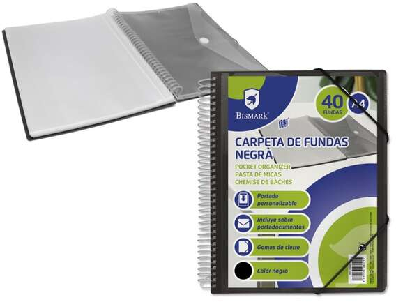 Bismark Carpeta con 40 Fundas Espiral Transparentes A4 Cierre con gomas