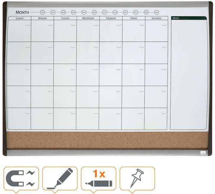 Imagen extra Planificador Pizarra Magnetica Pequeña con Tablero de Anuncios de Corcho 585x430 mm. Nobo 