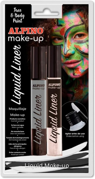 Alpino Make-up Liquid Liner Pack con 2 Botes de Maquillaje Liquido con Aplicador. Blanco y Negro