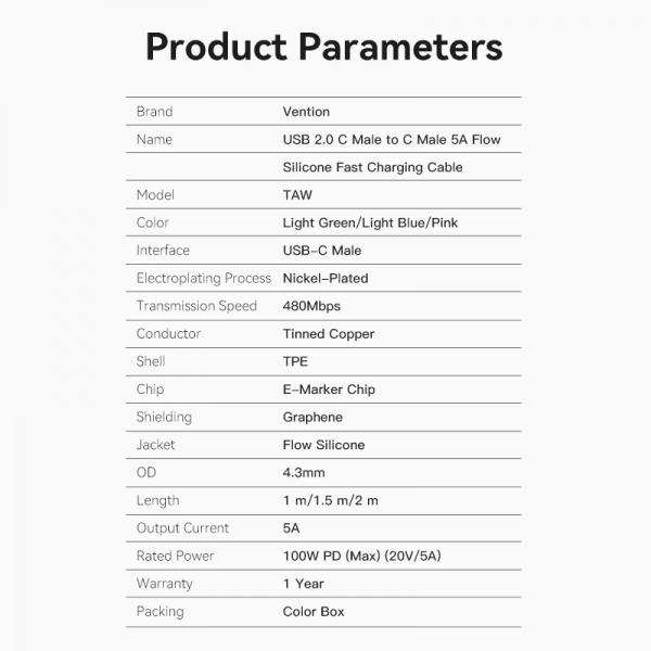 Imagen extra Vention Cable USB-C Macho a USB-C Macho - 2m - Verde Silicona - 5A 100W 480Mbps
