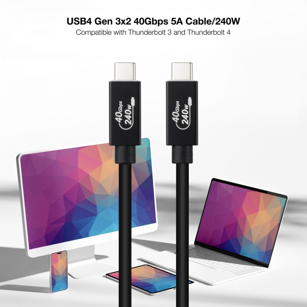 Imagen extra Nanocable Cable USB 4 Gen 3x2 40Gbps 5A/240W - USB-C Macho-Macho - 1m - Negro