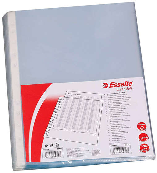 CAJA 100 Fundas Multitaladro Portadocumentos A4 de 16 Taladros 80 Micras Piel de Naranja. Esselte 