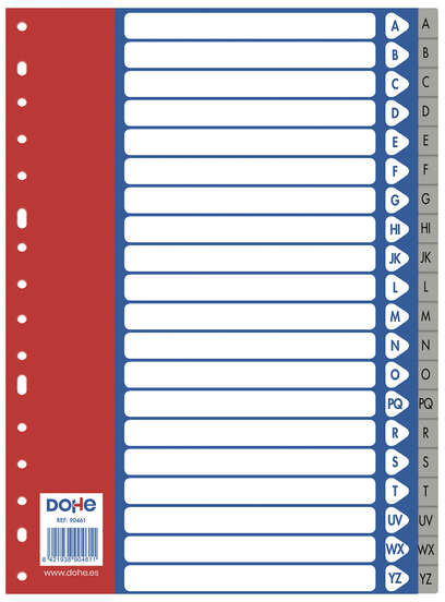 Separadores plastico A-Z A4 - 120 Micras - Multitaladro de 16 Perforaciones - Bolsa Autoadhesiva Individual. Dohe 