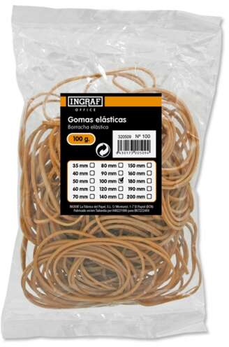 Gomas elasticas 10 cm. Caja 100 gramos