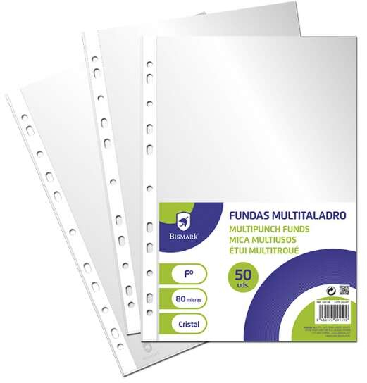 PACK 50 Fundas Multitaladro FOLIO 80 Micras Acabado en Cristal