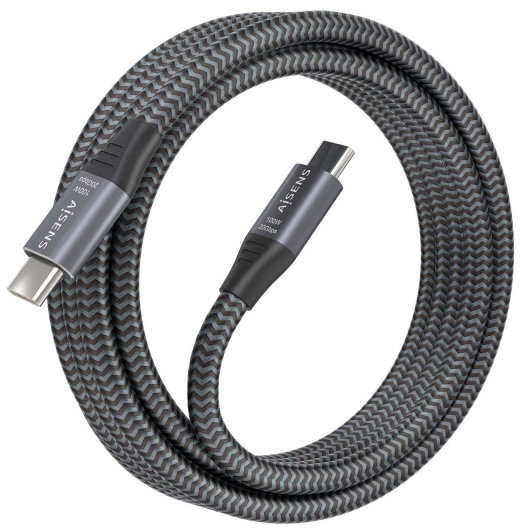 Imagen extra Aisens Cable USB 3.2 Gen2x2 Aluminio 20Gbps 8K@30Hz 5A 100W E-Mark - Tipo USB-C Macho-Macho - 3m - Gris