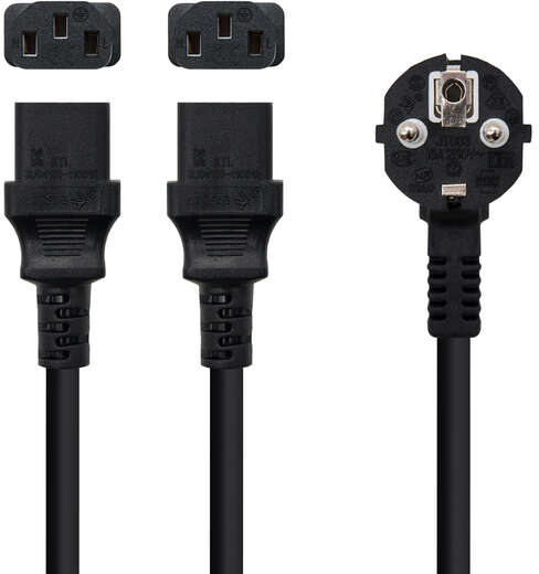 Imagen extra Cable de Alimentacion CEE7 Macho a 2x C-13 Hembra 1.80m - Negro