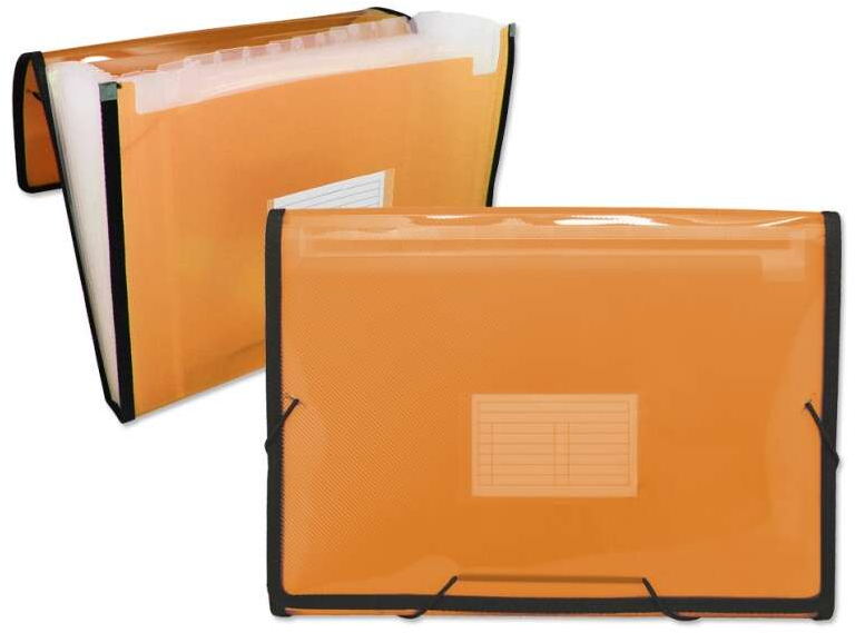 Clasificador de fuelle 13 separadores A4 Plastico. Naranja