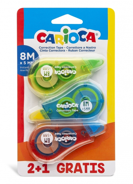 Pack 3 Correctores en cinta 8 m x 5 mm Carioca 
