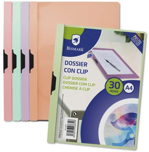Dossier con clip A4 para 30 Hojas. Colores surtidos