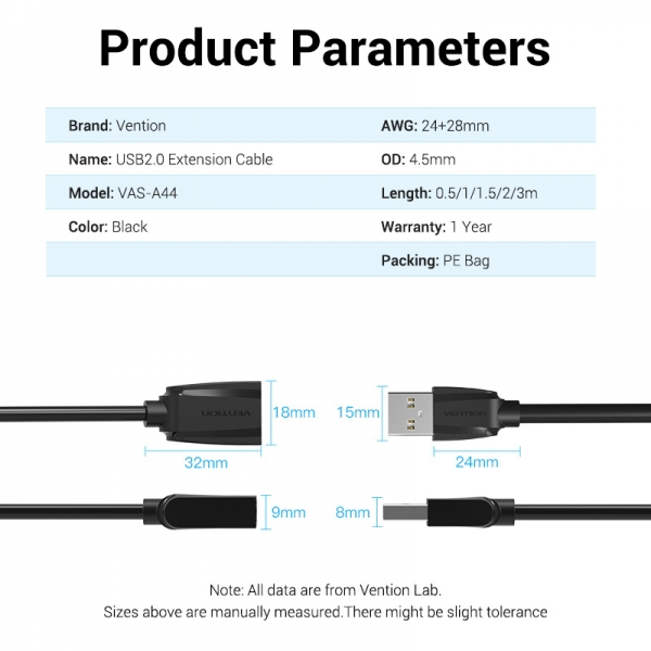 Imagen extra Vention Cable Alargador USB 2.0 Macho a USB Hembra - 5m - Negro