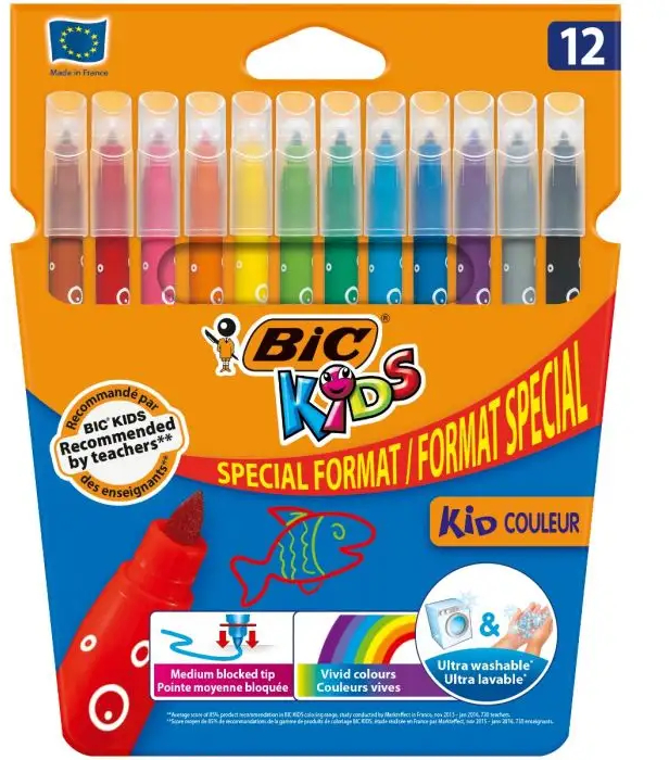 Caja 12 Rotuladores Bic Kid Couleur punta media lavable