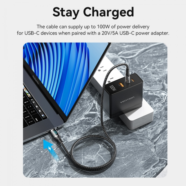 Imagen extra Vention Cable USB-C Macho a USB-C Macho - 1.2m 5A PD100W con Pantalla LED - Negro