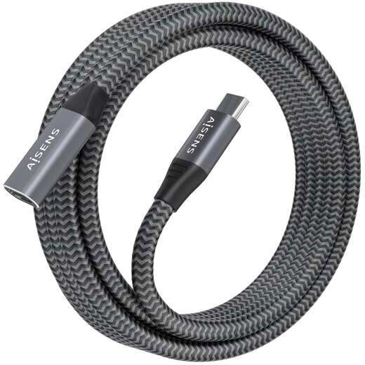 Imagen extra Aisens Cable USB 3.2 GEN2x2 Aluminio 20Gbps 8K@30Hz 5A 100W - Tipo USB-C Macho-Hembra - 2m - Gris