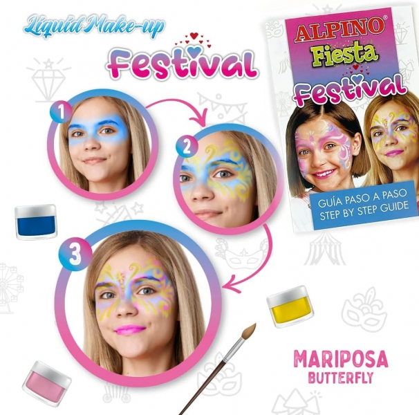 Imagen extra Alpino Fiesta Festival Pack de 4 Botes de Maquillaje Liquido de Diferentes Colores + Pincel + Guia de Ideas