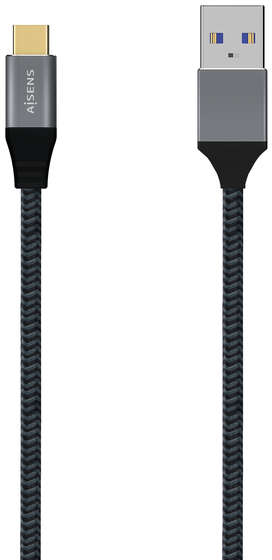 Aisens Cable USB 3.1 GEN2 Aluminio 10GBPS 3A - Tipo USB-C Macho a USB-A Macho - 1 metro - Gris