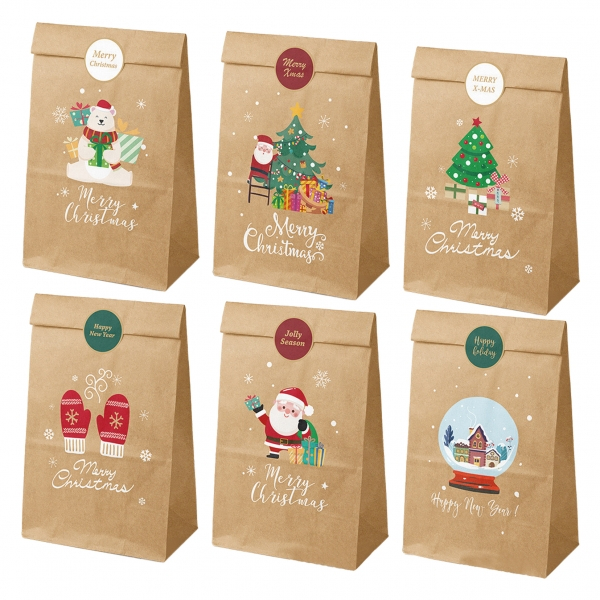 Dohe Navidad Pack de 12 Bolsas de Papel Kraft (2 Bolsas por Modelo)