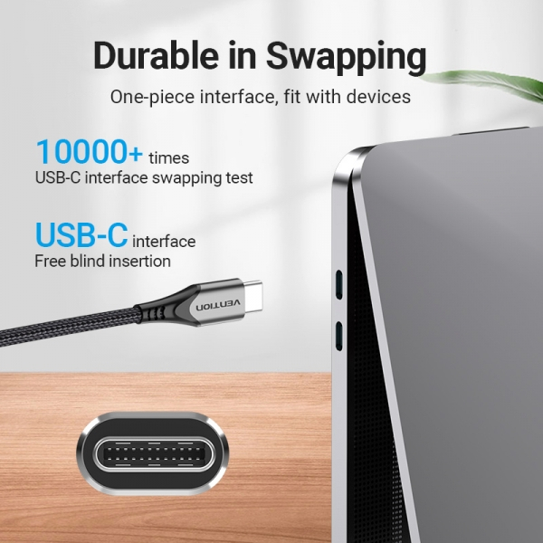 Imagen extra Vention Cable USB-C Macho a USB-C Macho - 2m - 5A 100W 480Mbps - Gris