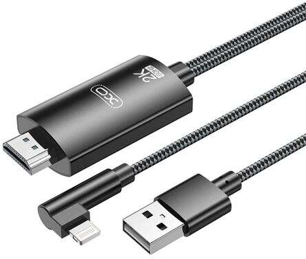 Adaptador de Cable Lightning A Hdmi - de 1.8m - Resolucion 2K(60Hz)/1080P - Datos y Audio - Alimentado USB
